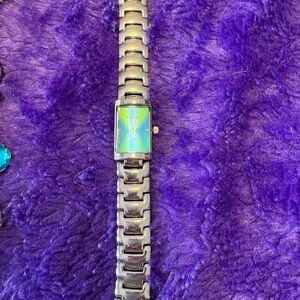 Fossil Silver Rectangular Watch with Blue Face